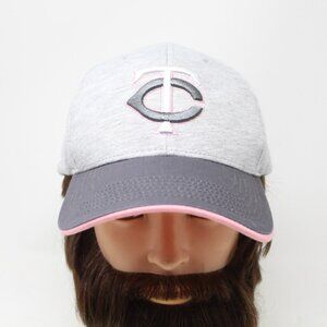 Minnesota Twins Hat Womens Snapback Gray/Pink Melonwear Cancer Pink Ribbon Cap
